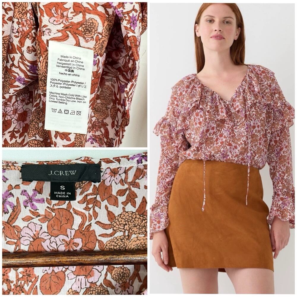 J . Crew Ruffle Crinkle Chiffon Top in Fête Floral Shirt Size S - Picture 8 of 11